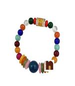 Om Mani Padme Hum Carved Agate Beads Stretchable Bracelet (Multicolour) (6 MM Beads) (1 Pc)