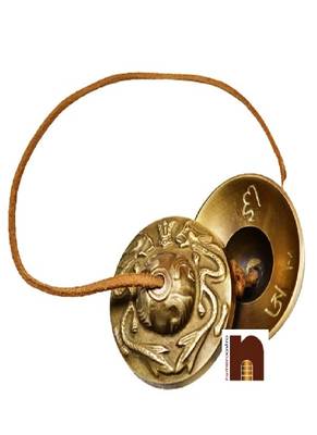 Brass Tingsha Bell with Dragon Symbols for Meditation (Tibetan Cymbals) (6.5 Cms Approx) (1 Pc) 1