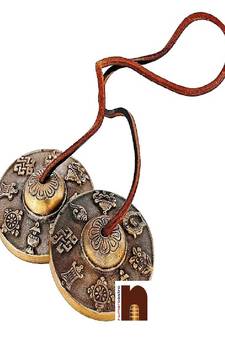Brass Tingsha Bell with Dragon Symbols for Meditation (Tibetan Cymbals) (7.5 Cms Approx) (1 Pc)