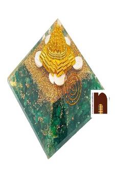Orgone Pyramid Shri Yantra with Green Jade Crystal Stones for Spiritual Healing (1 Pc)