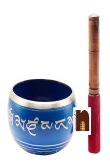 Singing Bowl | Tibetan Buddhist Prayer Instrument with Wooden Stick | Meditation Bowl | Music Therapy (Blue) (4