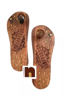 Wooden Charan Paduka | Wooden Khadau | Wooden Slipper for Wearing (10.5 Inches Approx) (1 Set)