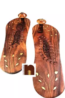 Wooden Charan Paduka | Wooden Khadau | Wooden Slipper for Wearing (10.5 Inches Approx) (1 Set)