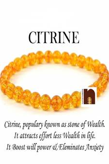 Citrine | Sunela Round Beads Stretchable Bracelet For Men & Women (1 Pc)