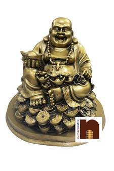 Feng Shui Laughing Budha | Buddha Sitting On Coins With Ingot In Hand Showpiece ( 5 Inches) (1 Pc)