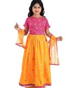 Kinder Kids Girls Pink  Gold-Toned Embroidered Ready to Wear Lehenga  Blouse With Dupatta