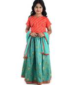 Kinder Kids Girls Red  Blue Embroidered Ready to Wear Lehenga  Blouse With Dupatta