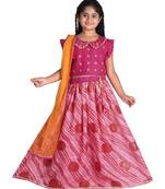 Kinder Kids Girls Pink  Mustard Printed Ready to Wear Lehenga Choli