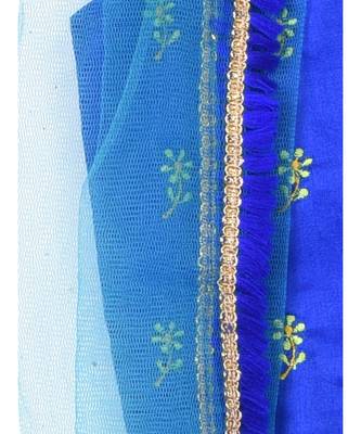 Kinder Kids Girls Blue  Green Embroidered Ready to Wear Lehenga  Blouse With Dupatta 2