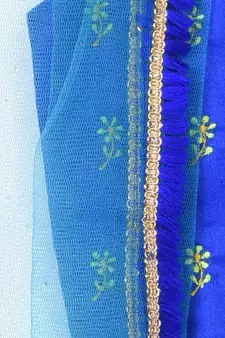 Kinder Kids Girls Blue  Green Embroidered Ready to Wear Lehenga  Blouse With Dupatta