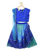 Kinder Kids Girls Blue  Green Embroidered Ready to Wear Lehenga  Blouse With Dupatta