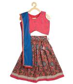 Kinder Kids Girls Pink  Blue Embroidered Ready to Wear Lehenga  Blouse With Dupatta