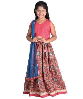 Kinder Kids Girls Pink  Blue Embroidered Ready to Wear Lehenga  Blouse With Dupatta 2