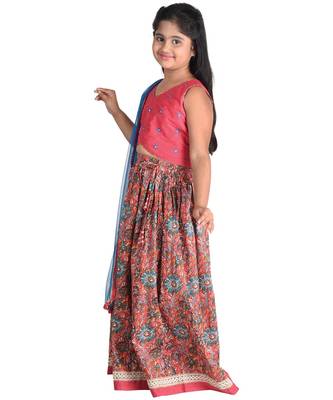 Kinder Kids Girls Pink  Blue Embroidered Ready to Wear Lehenga  Blouse With Dupatta 3