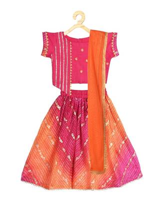 Kinder Kids Girls Pink  Orange Ready to Wear Lehenga  Blouse With Net Dupatta 1