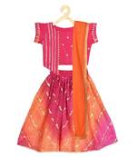 Kinder Kids Girls Pink  Orange Ready to Wear Lehenga  Blouse With Net Dupatta