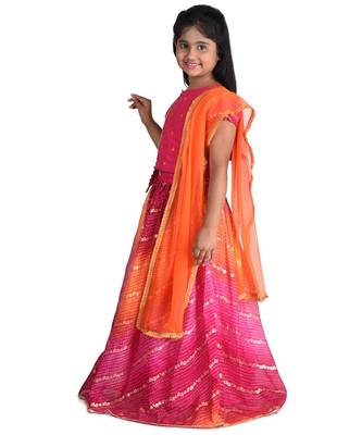 Kinder Kids Girls Pink  Orange Ready to Wear Lehenga  Blouse With Net Dupatta 3