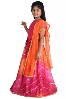 Kinder Kids Girls Pink  Orange Ready to Wear Lehenga  Blouse With Net Dupatta