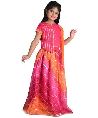 Kinder Kids Girls Pink  Orange Ready to Wear Lehenga  Blouse With Net Dupatta 4