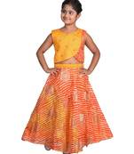 Kinder Kids Girls Yellow  Red Embroidered Ready To Wear Lehenga Choli