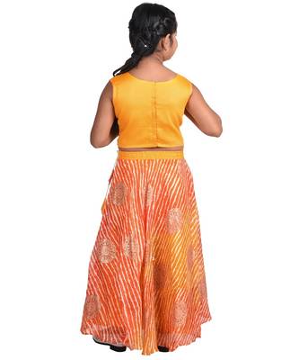 Kinder Kids Girls Yellow  Red Embroidered Ready To Wear Lehenga Choli 3