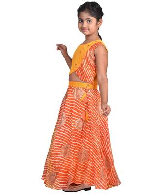 Kinder Kids Girls Yellow  Red Embroidered Ready To Wear Lehenga Choli 4