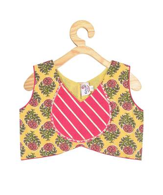 Kinder Kids Girls Yellow  Green Printed Ready to Wear Lehenga  Blouse With Dupatta 2
