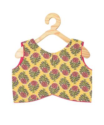 Kinder Kids Girls Yellow  Green Printed Ready to Wear Lehenga  Blouse With Dupatta 3