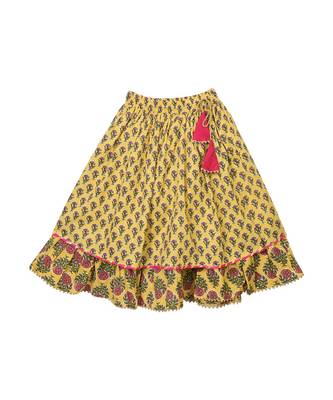 Kinder Kids Girls Yellow  Green Printed Ready to Wear Lehenga  Blouse With Dupatta 4