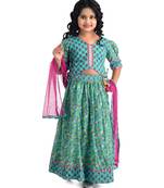 Kinder Kids Blue  Magenta Block Print Ready to Wear Lehenga  Blouse With Dupatta