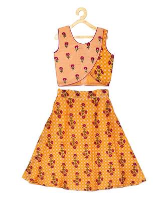 Kinder Kids Girls Mustard  Green Embroidered Ready to Wear Lehenga  Choli 1