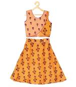 Kinder Kids Girls Mustard  Green Embroidered Ready to Wear Lehenga  Choli