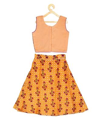 Kinder Kids Girls Mustard  Green Embroidered Ready to Wear Lehenga  Choli 2