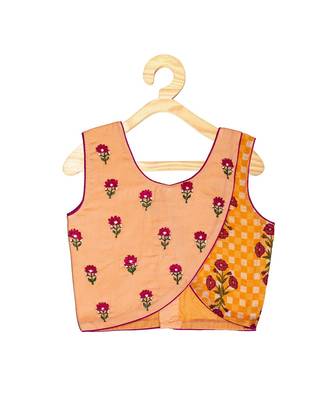 Kinder Kids Girls Mustard  Green Embroidered Ready to Wear Lehenga  Choli 3
