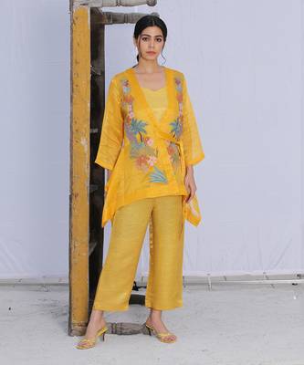 Linen Embroidery Yellow Kurta Sets 1