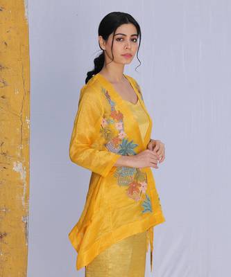 Linen Embroidery Yellow Kurta Sets 2