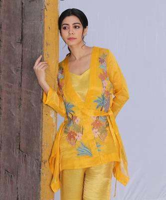 Linen Embroidery Yellow Kurta Sets 3
