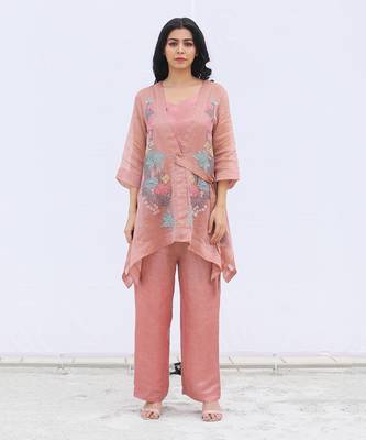 Linen Embroidered Pink Kurta Sets 1