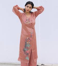 Linen Embroidered Pink Kurta Sets