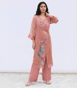 Linen Embroidered Pink Kurta Sets