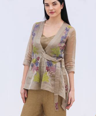 Linen Embroidered Brown Kurta Sets 2