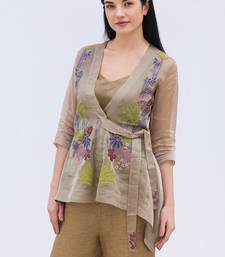 Linen Embroidered Brown Kurta Sets