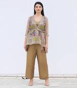 Linen Embroidered Brown Kurta Sets