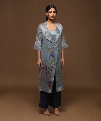 Linen Embroidered Blue Kurta Sets 1