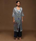 Linen Embroidered Blue Kurta Sets