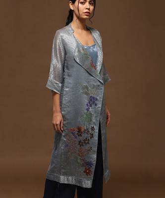 Linen Embroidered Blue Kurta Sets 2