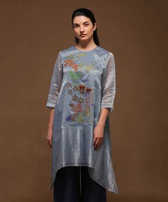 Linen Embroidered Blue Kurta Sets 2