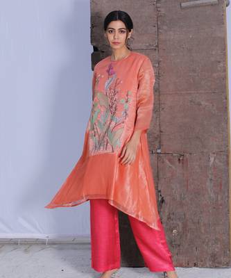 Linen Embroidered Pink Kurta Sets 1