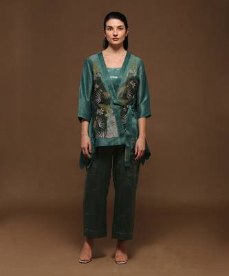 Linen Embroidered Green Kurta Sets 1