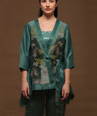 Linen Embroidered Green Kurta Sets 2